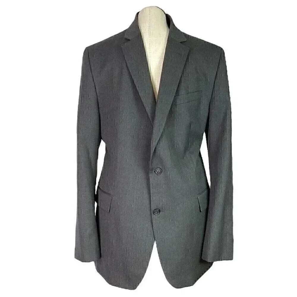 Stafford Blazer Suit Jacket Men 44L Gray Travel Slim Fit 2 Button Wool Blend